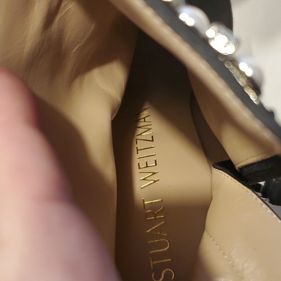 Stuart Weitzman Arista Shine Crystal Pearl Black Suede Ankle Booties Size 8.5B - Picture 10 of 16